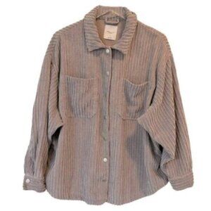 Angel Kiss | Gray Lilac Ribbed Button Up Corduroy Shacket Size XL